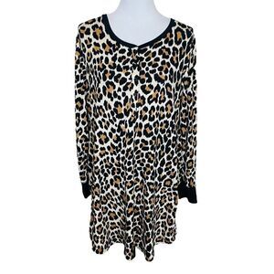 Kate Spade Brushed Jersey Long Sleeve Sleepshirt Nightgown Leopard Cheetah Print